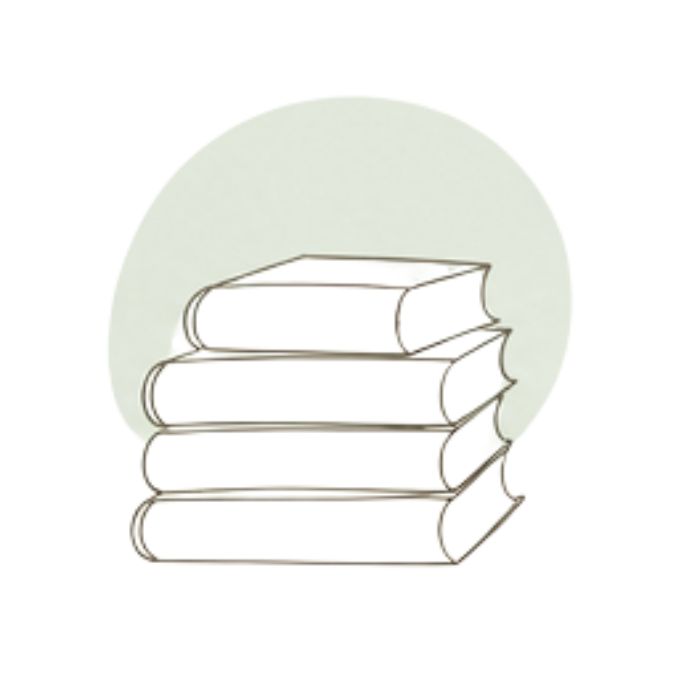 Lijntekening van een stapel boeken.